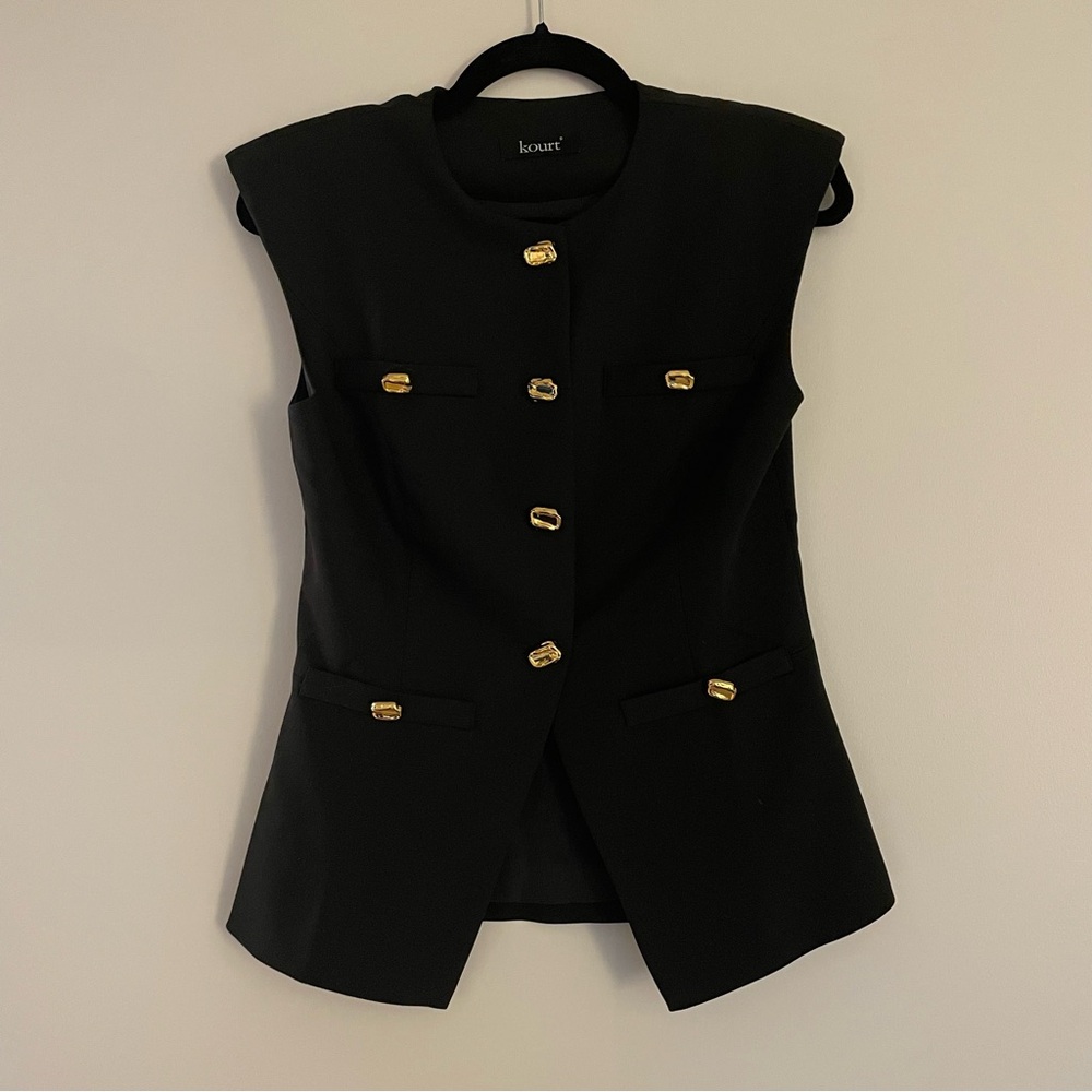 Kourt Black Sleeveless Jacket with Gold Buttons